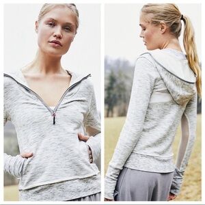 FREE PEOPLE MOVEMENT Markle Mesh 1/2 Zip Hoodie, Heathered Gray Pink M